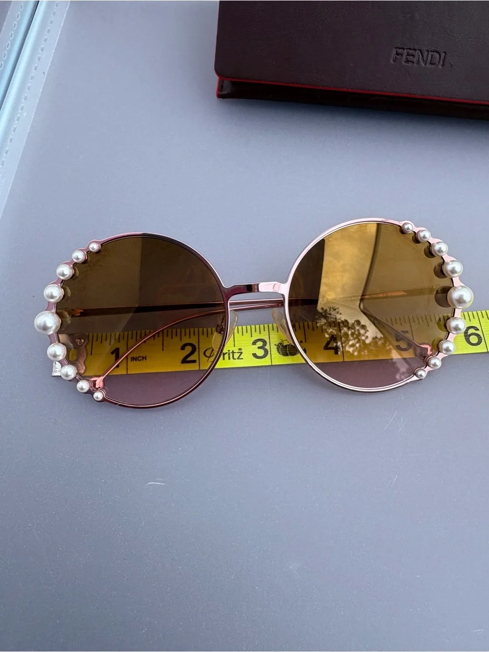 Fendi Pearl Rim Round Sunglasses FF0295/S 35J53 Rose Gold Pink Gradient - Picture 16 of 17